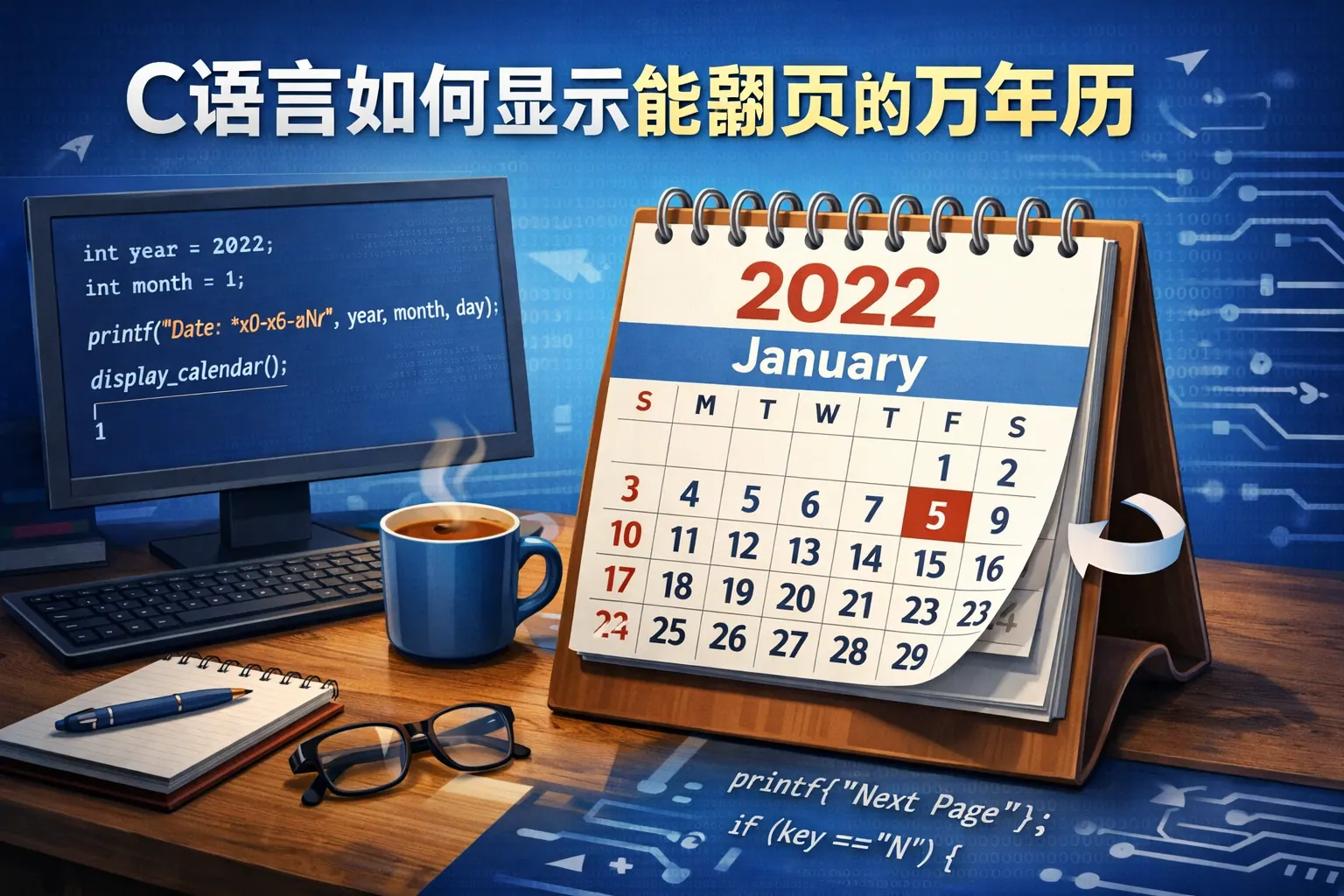 c语言如何显示能翻页的万年历