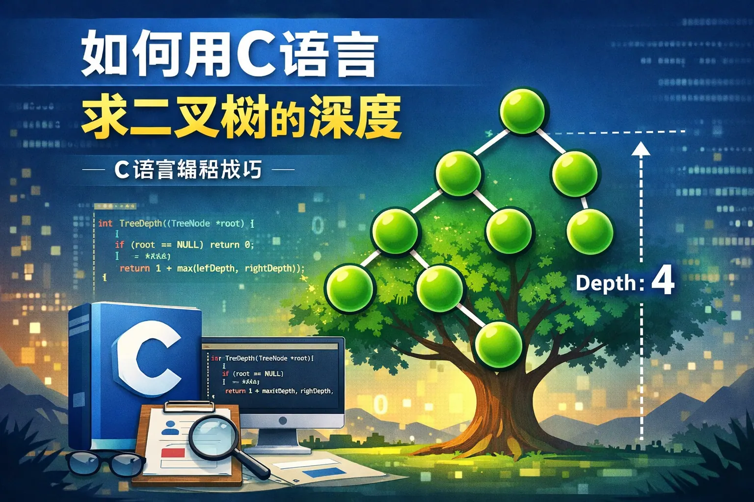 如何用c语言求二叉树的深度