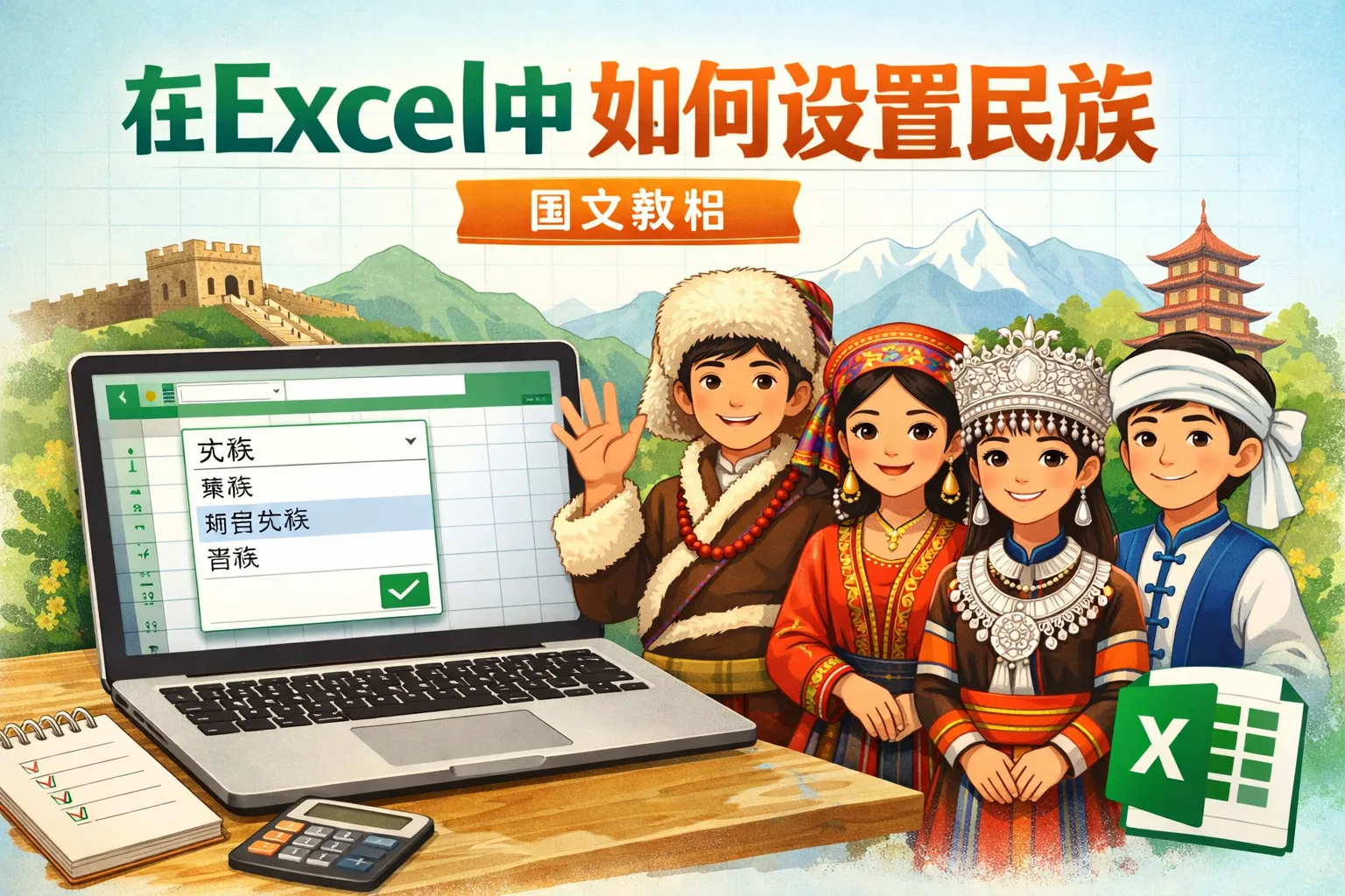 在excel中如何设置民族