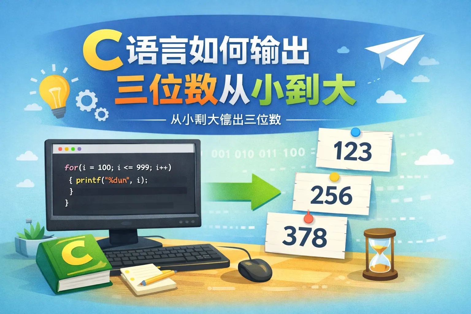 c语言如何输出三位数从小到大