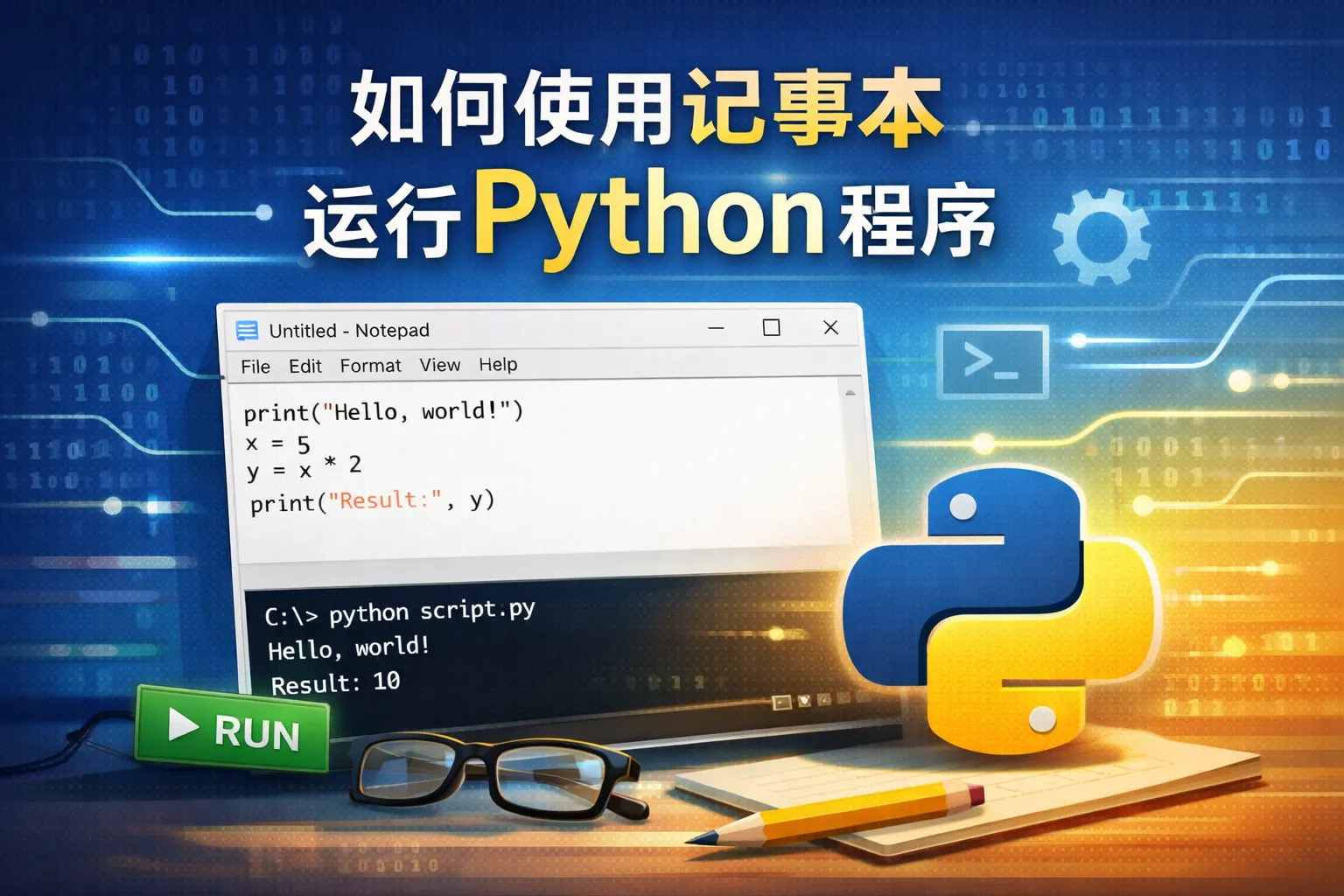 如何使用记事本运行python程序