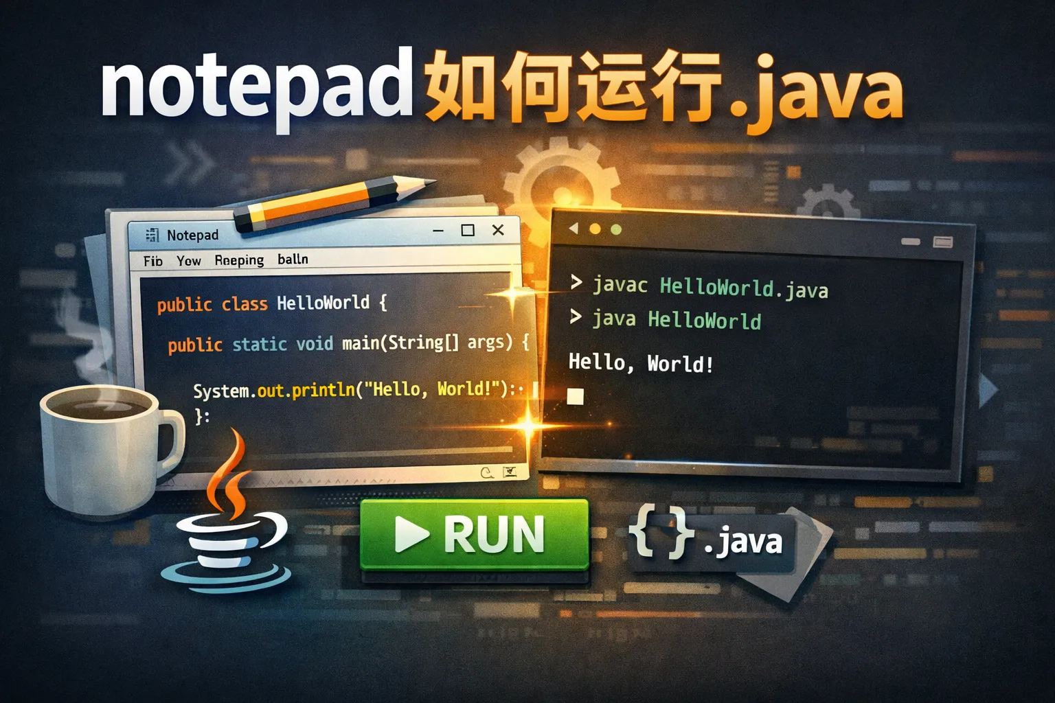notepad如何运行.java