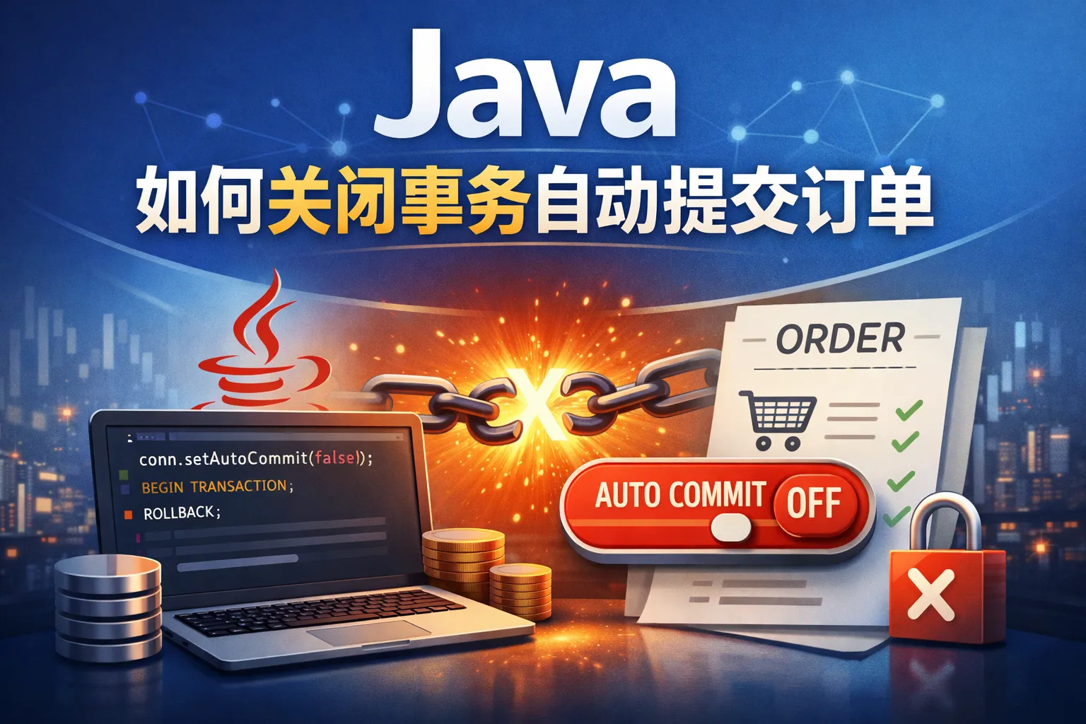 java如何关闭事务自动提交订单