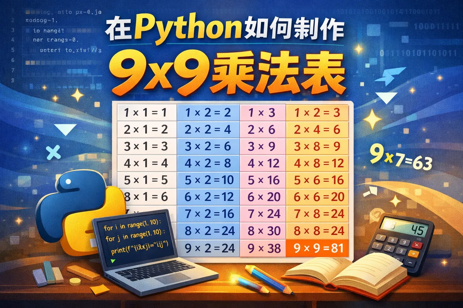 在Python如何制作9x9乘法表
