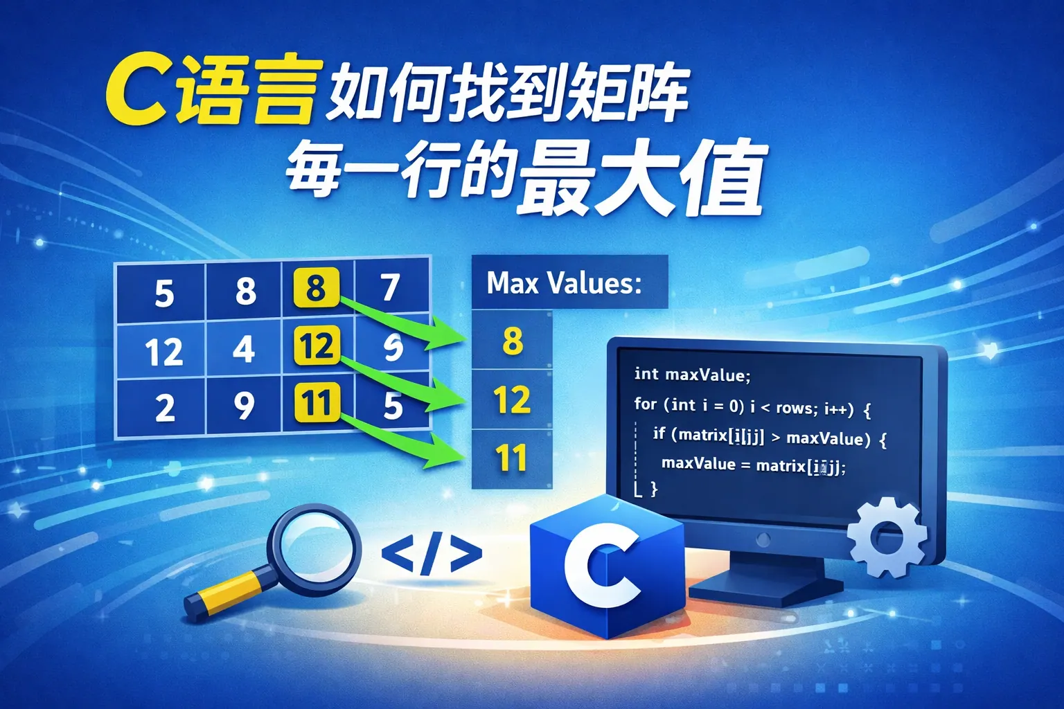 c语言如何找到矩阵每一行的最大值