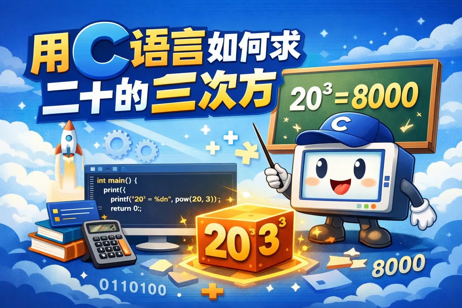 用c语言如何求二十的三次方