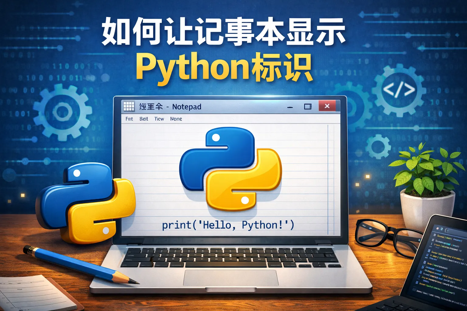 如何让记事本显示python标识