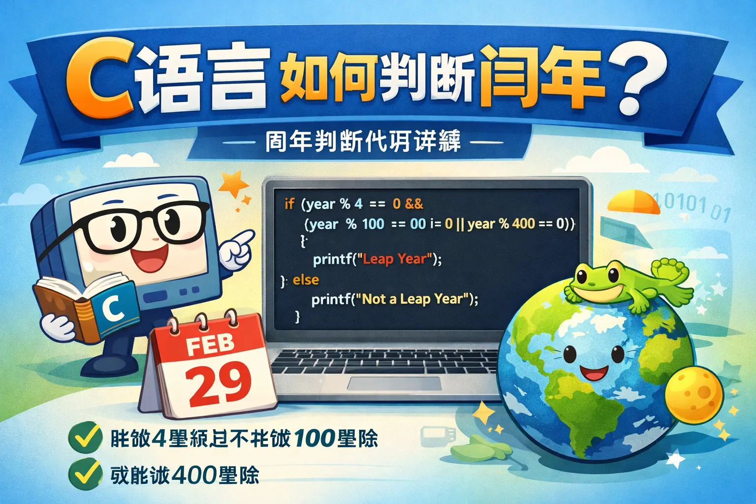 解释一下c语言中如何判断闰年的代码
