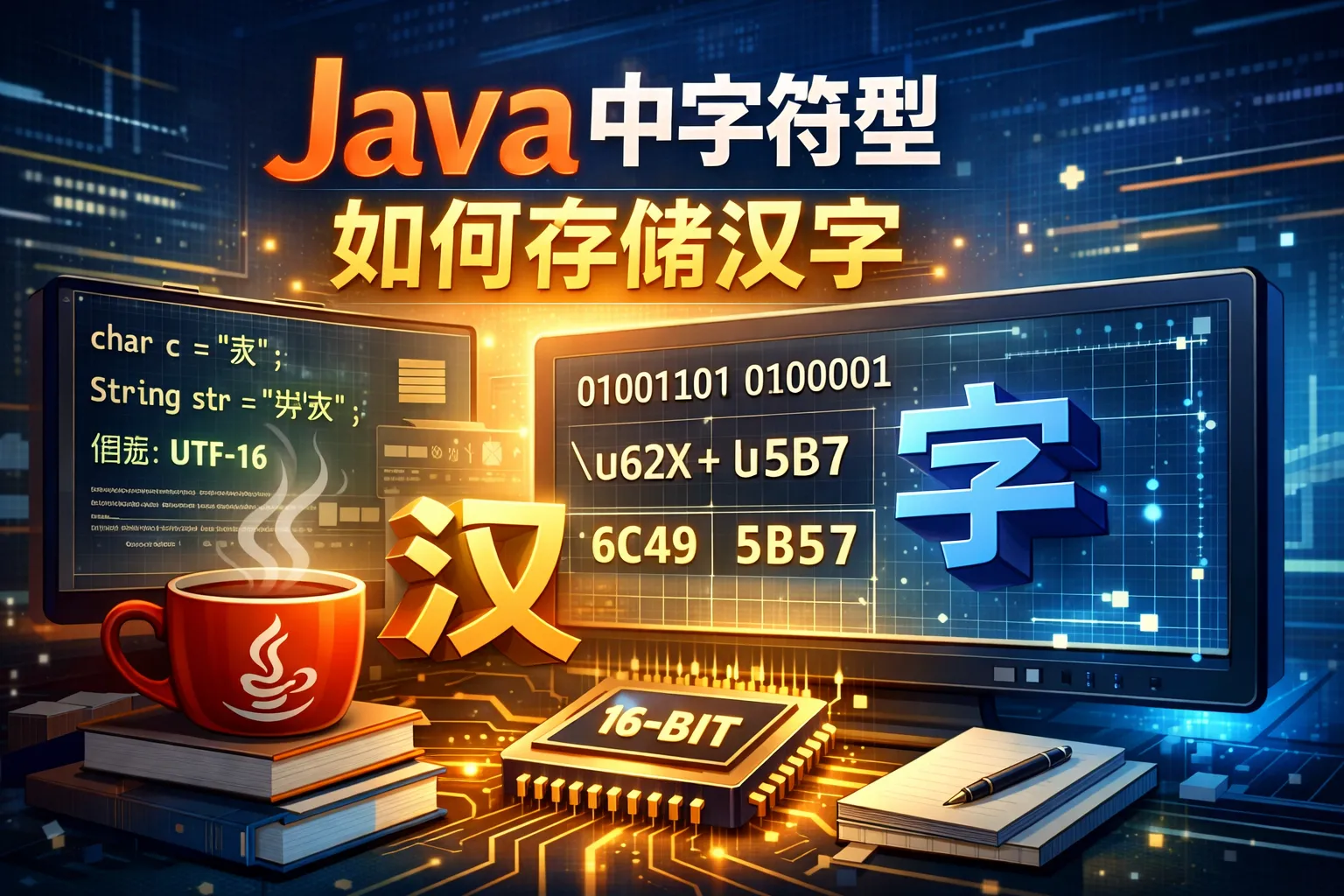 java中字符型如何存储汉字