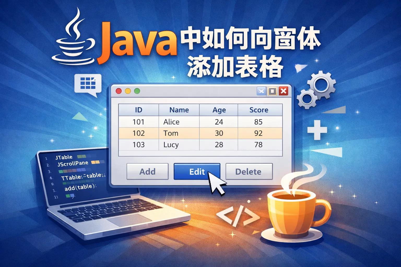 java中如何向窗体添加表格