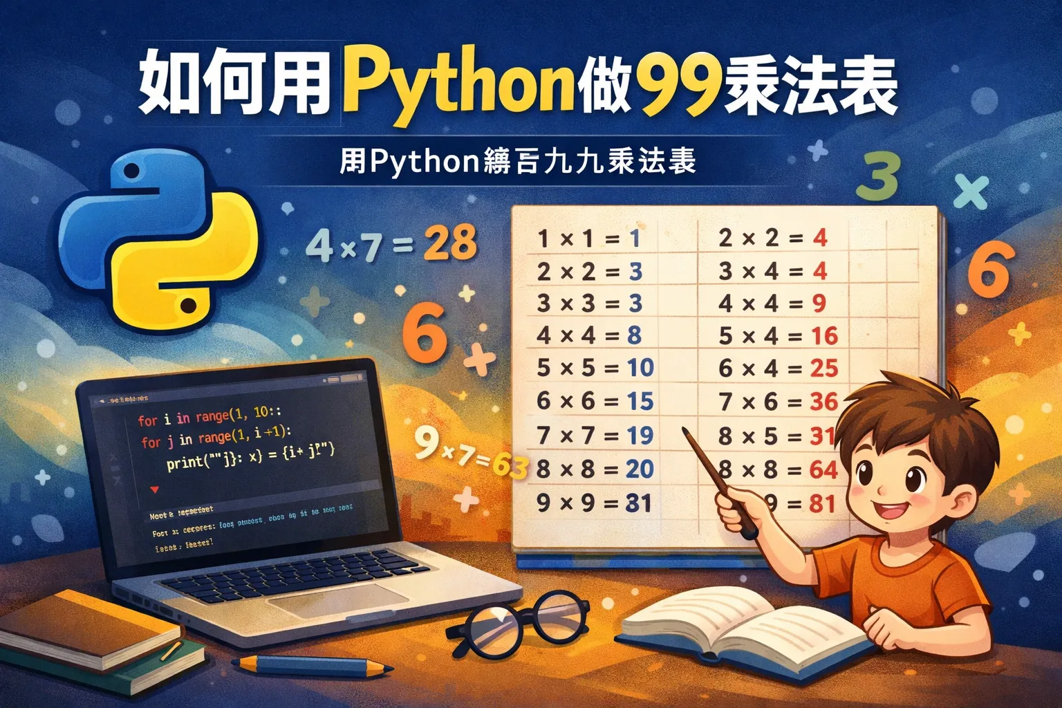 如何用python做99乘法表