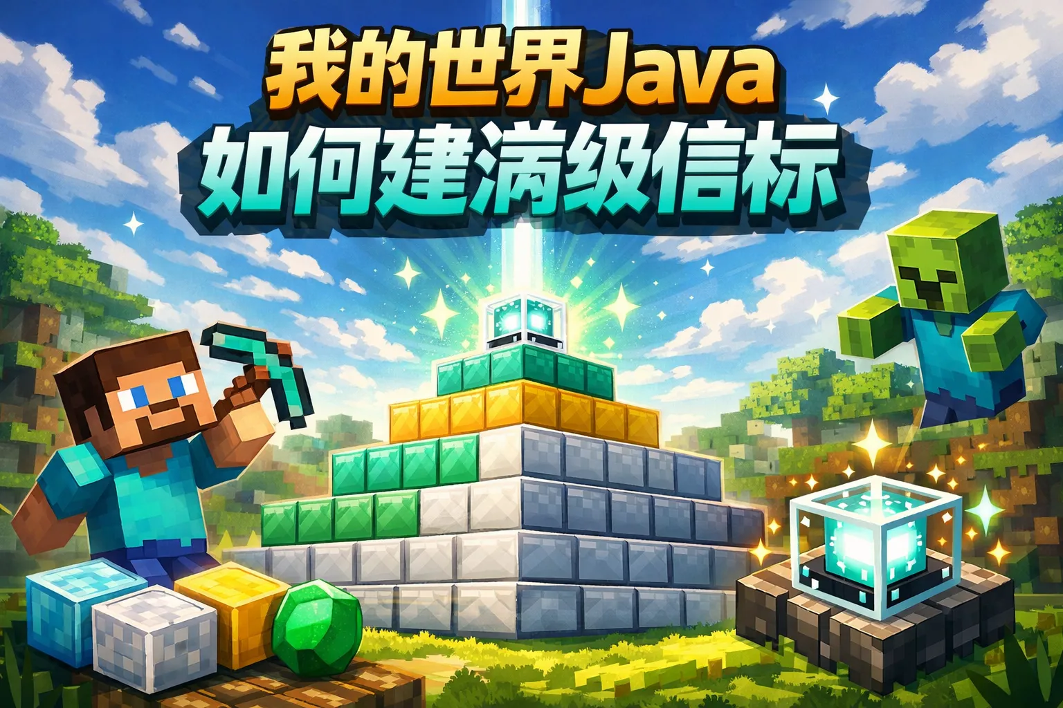 我的世界java如何建满级信标