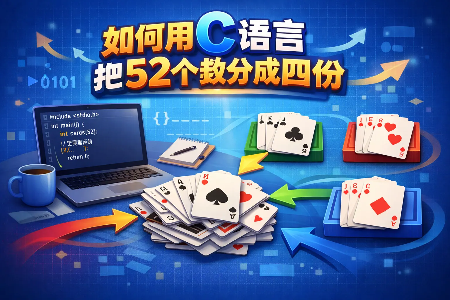 如何用c语言把52个数分成四份