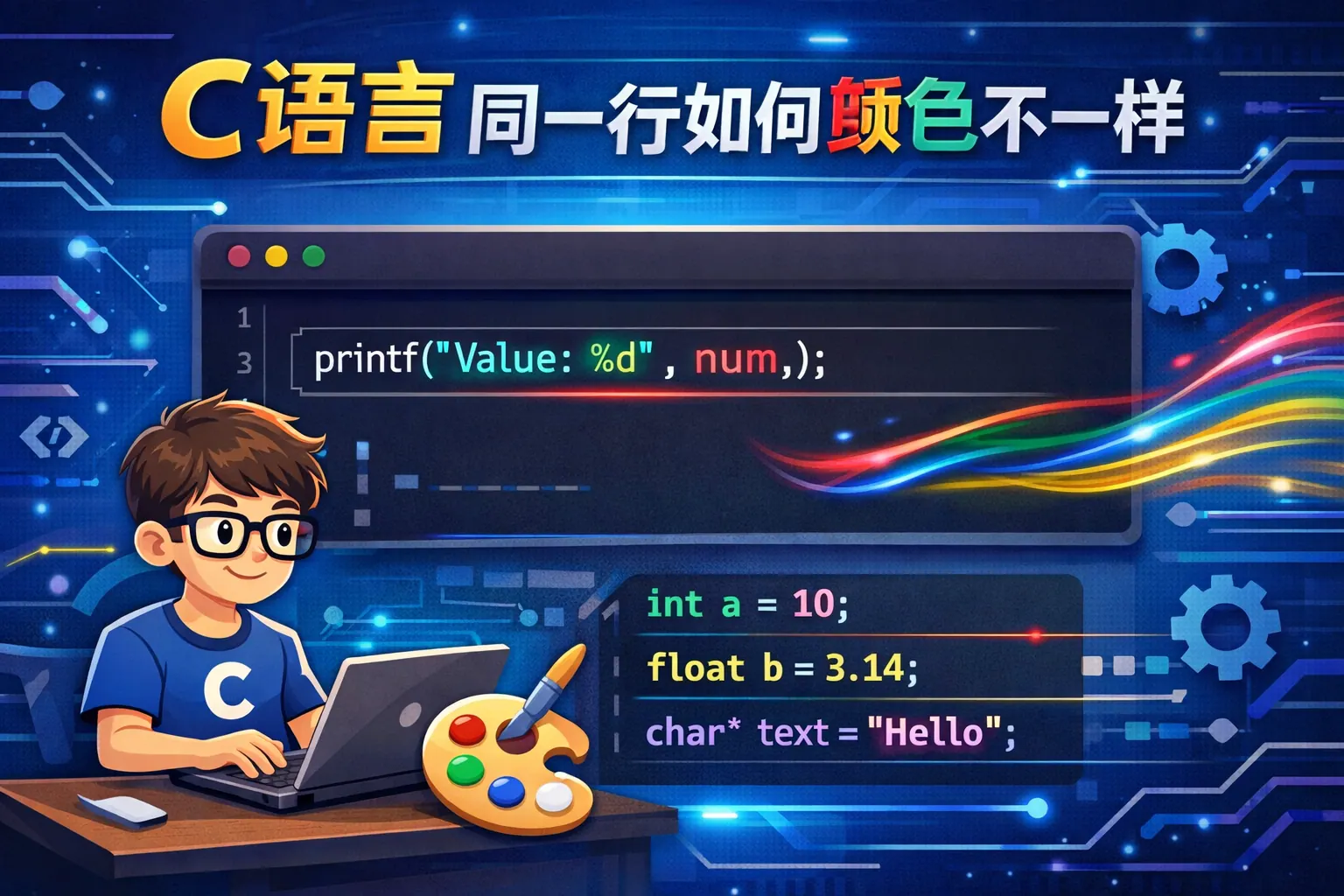 c语言同一行如何颜色不一样