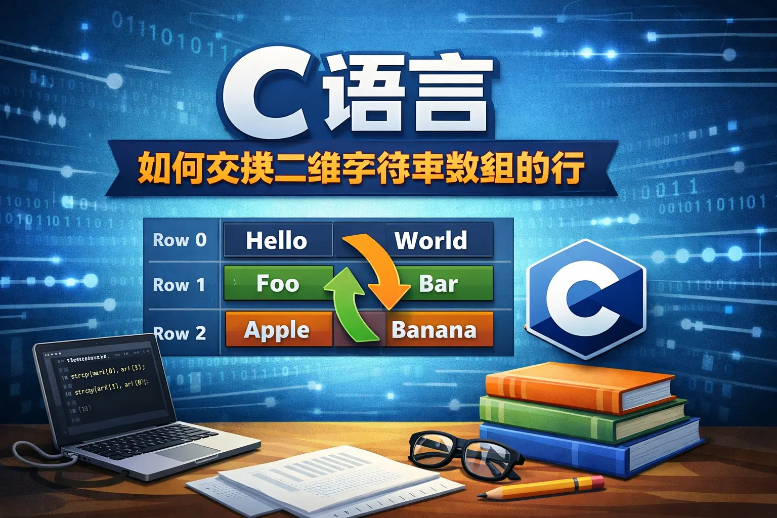 c语言如何交换二维字符串数组的行