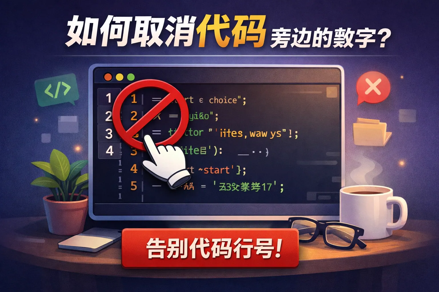 如何取消代码旁边的数字