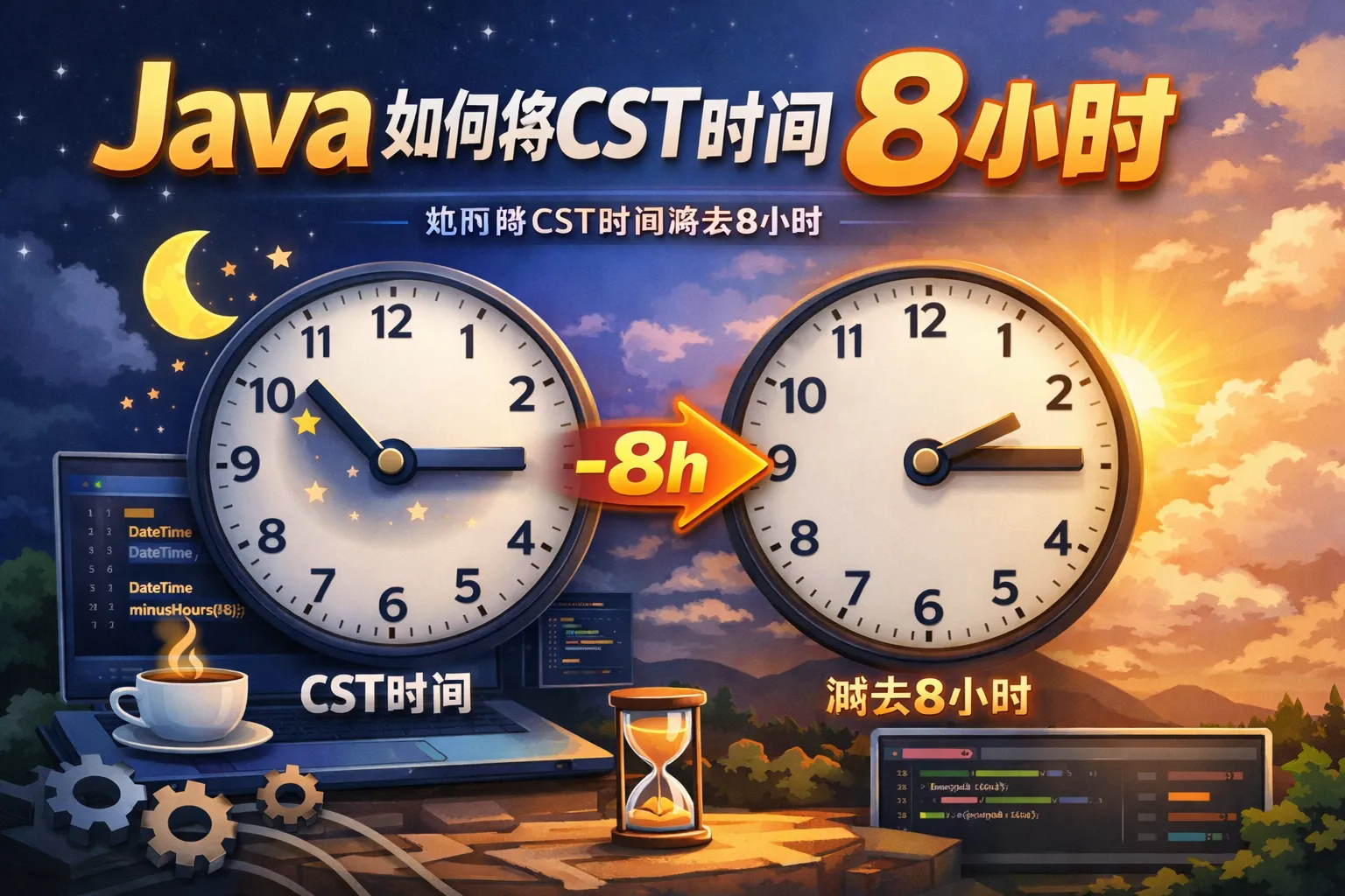java 如何将cst时间减去8小时