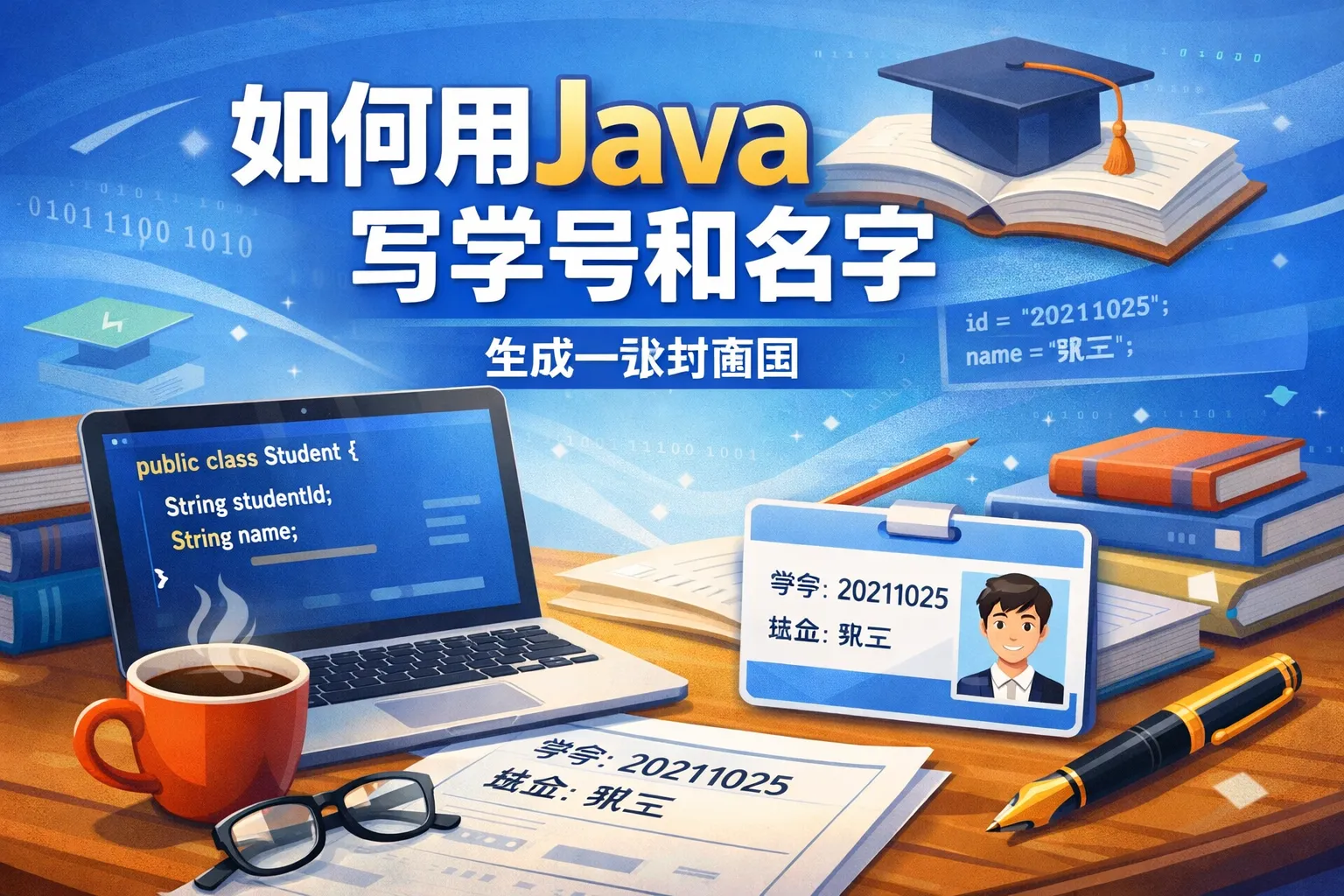 如何用java写学号和名字