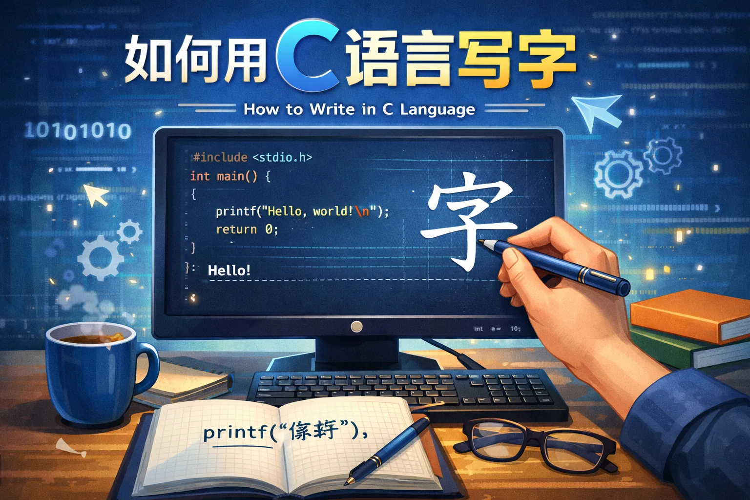 如何用c语言写字