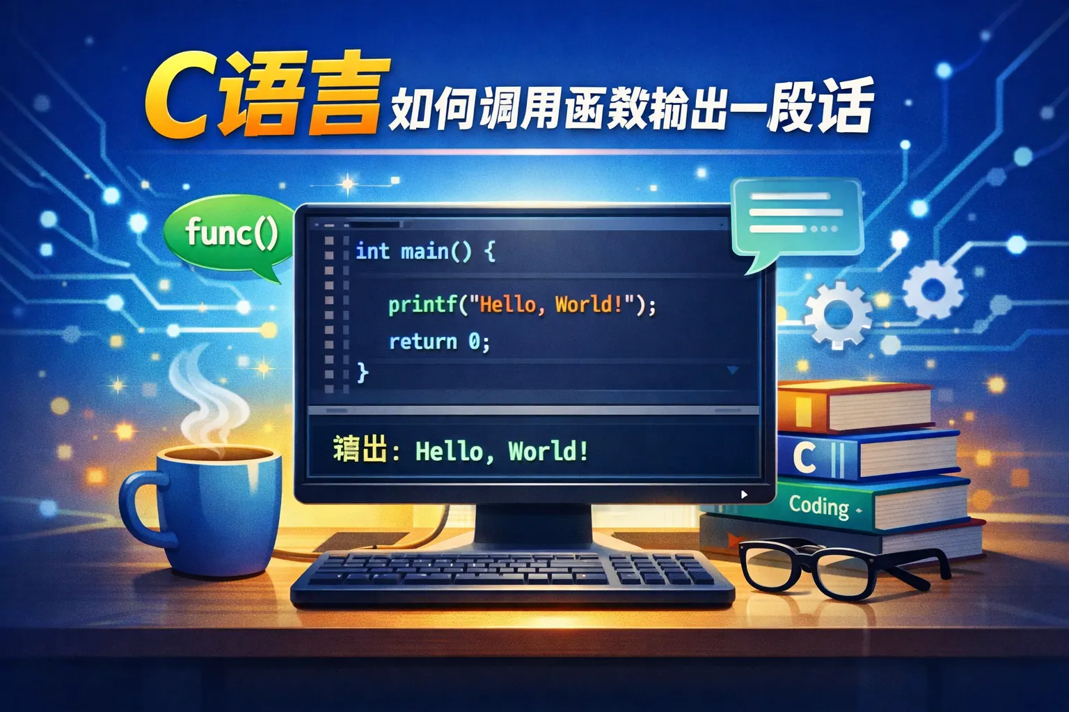 c语言如何调用函数输出一段话