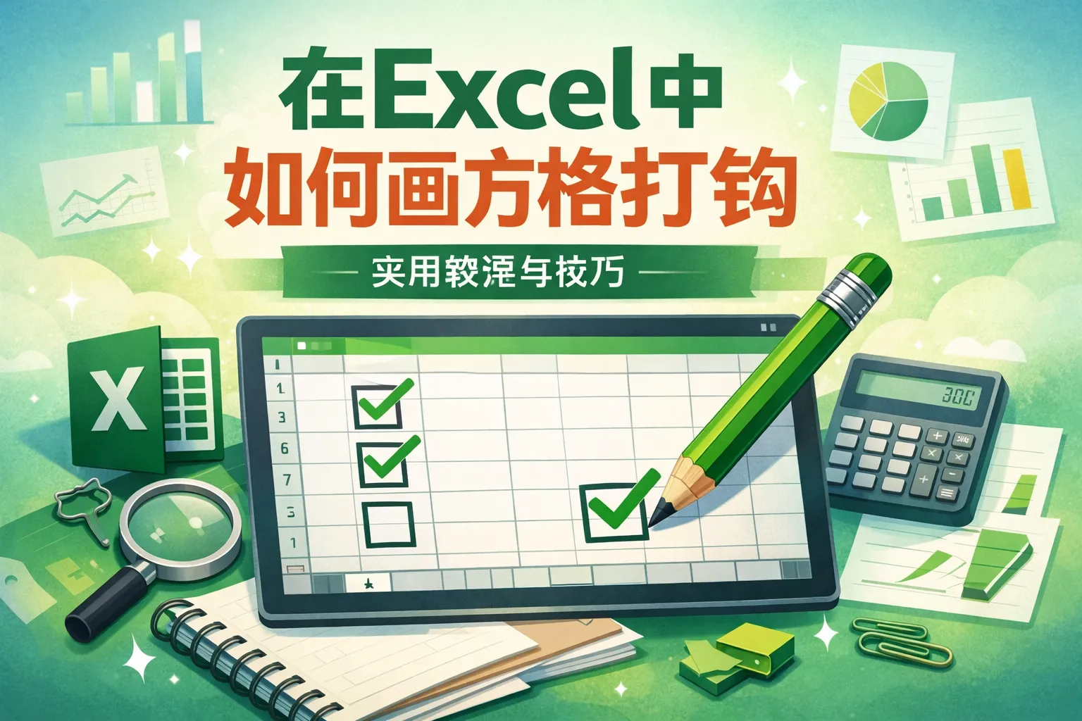 在excel中如何画方格打钩