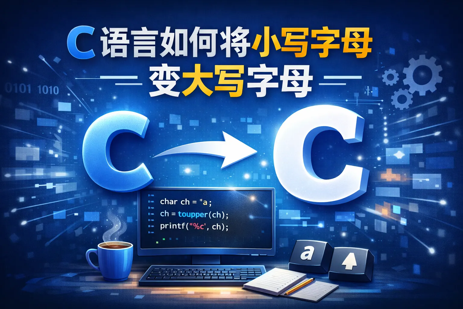 c语言如何将小写字母变大写字母