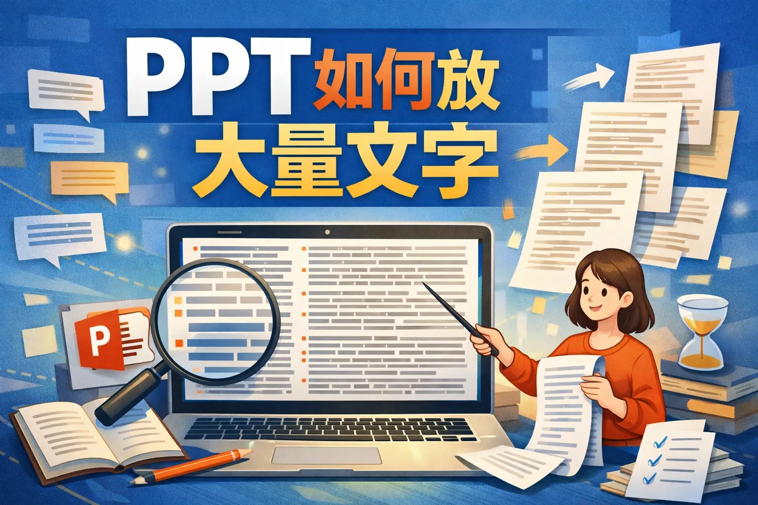 ppt如何放大量文字