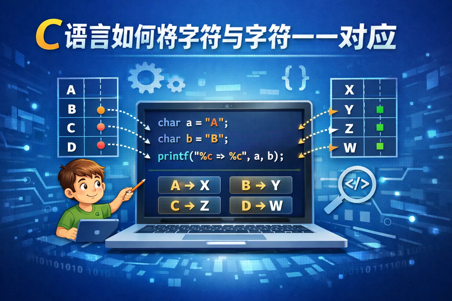 c语言如何将字符与字符一一对应