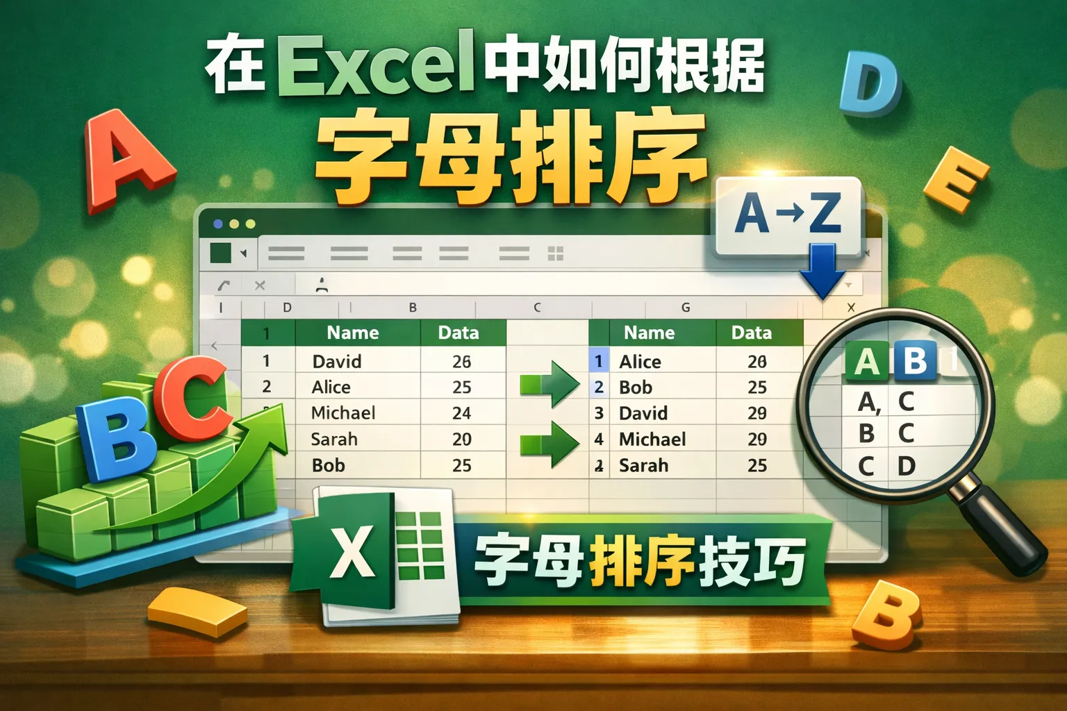 在excel中如何根据字母排序