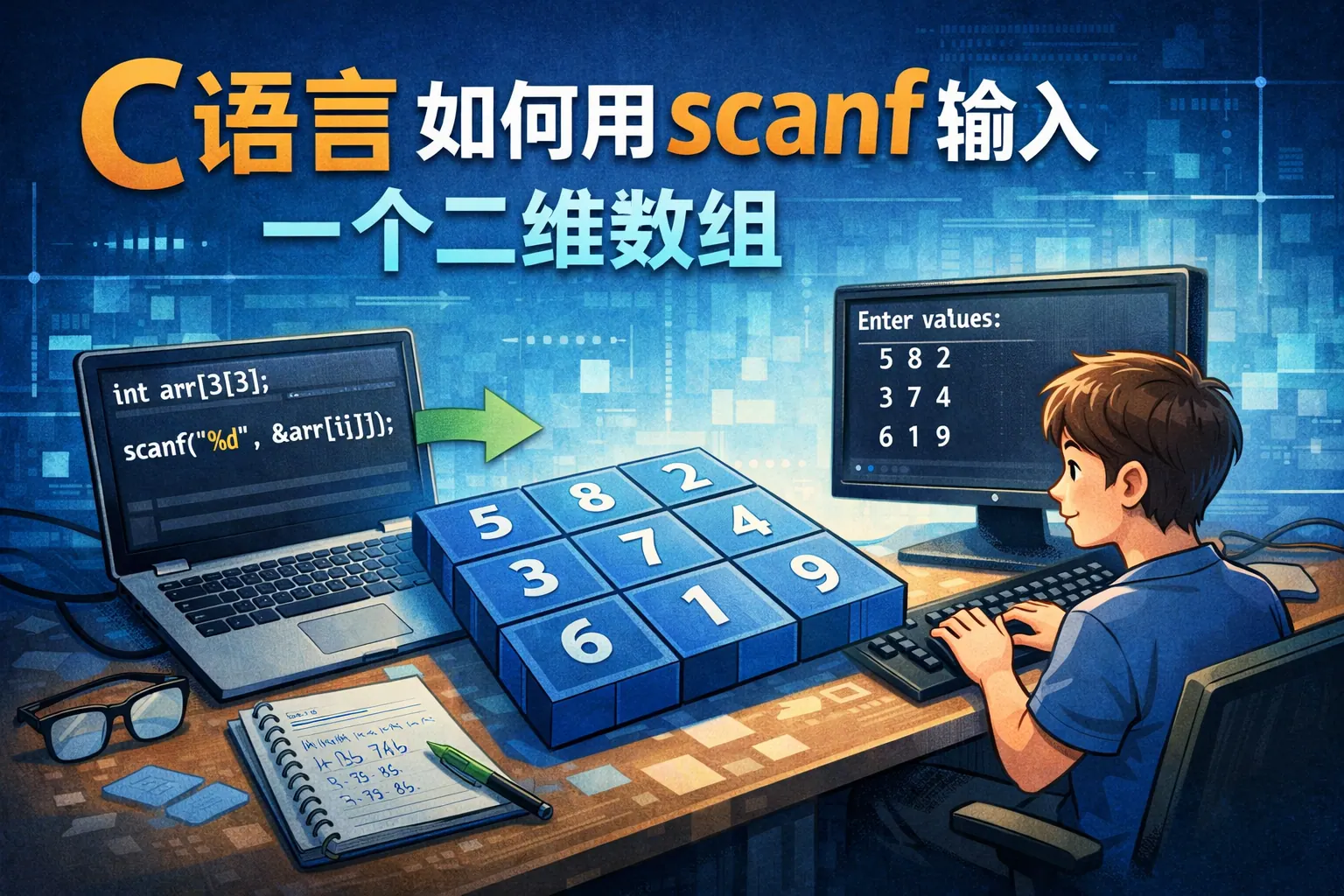 c语言如何用scanf输入一个二维数组