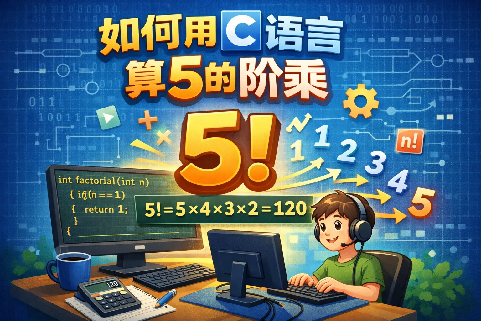 如何用c语言算5的阶乘