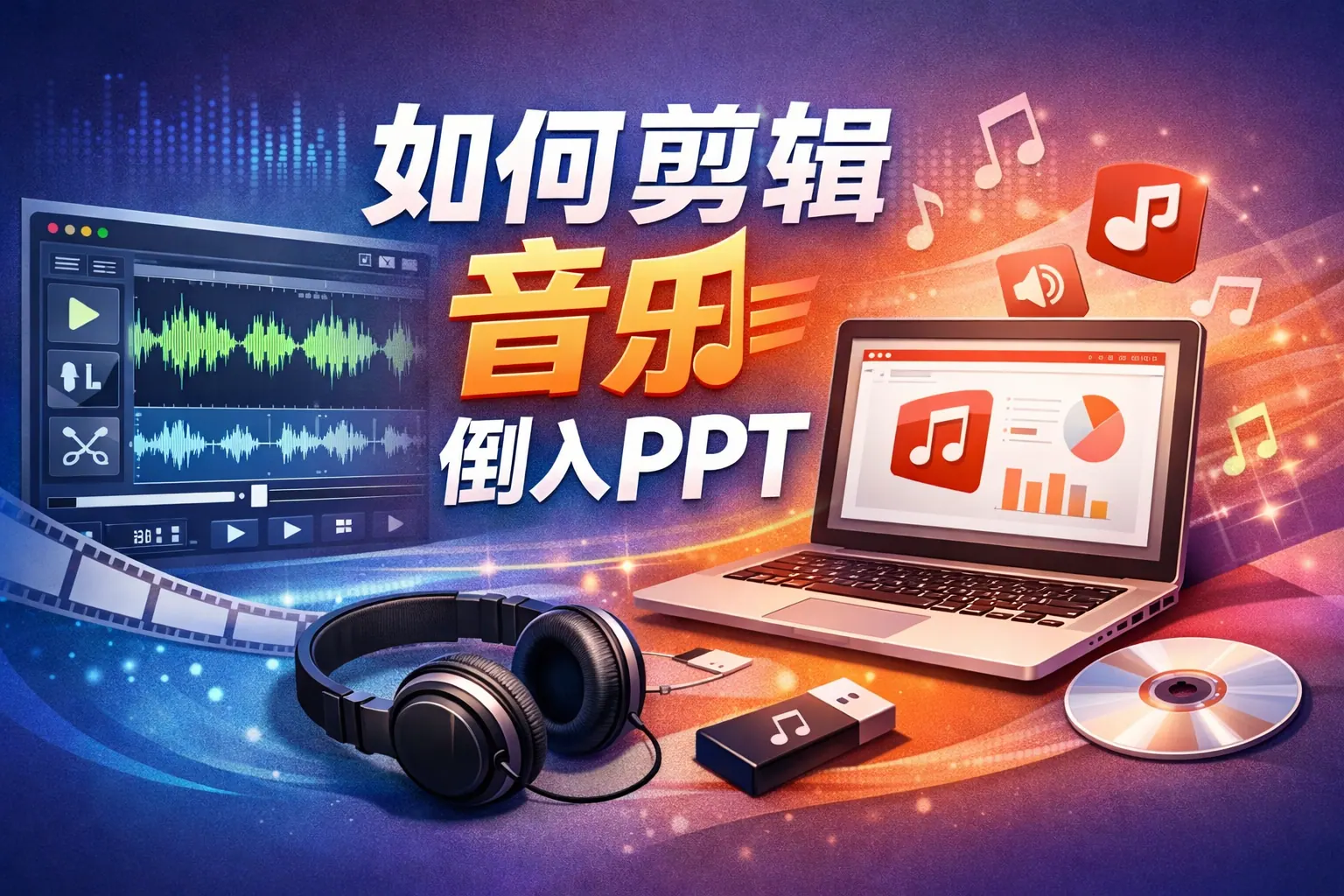如何剪辑音乐倒入ppt