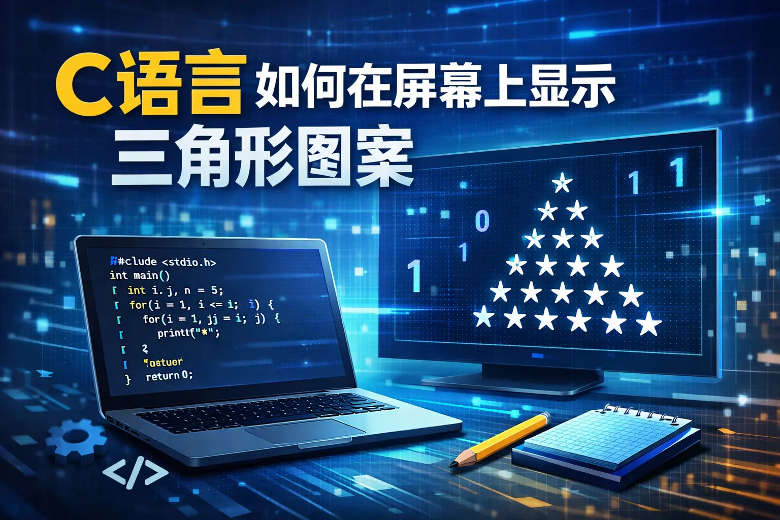 c语言如何在屏幕上显示三角形图案