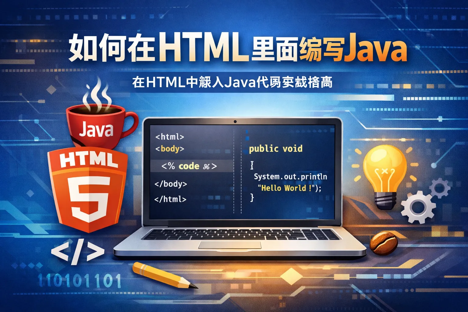 如何在html里面编写Java