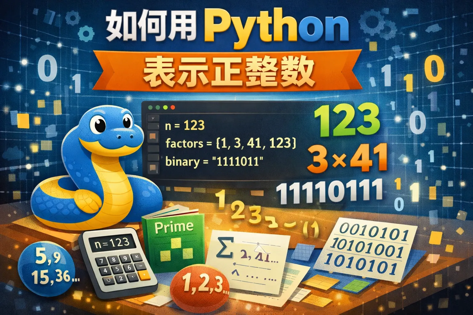 如何用python表示正整数