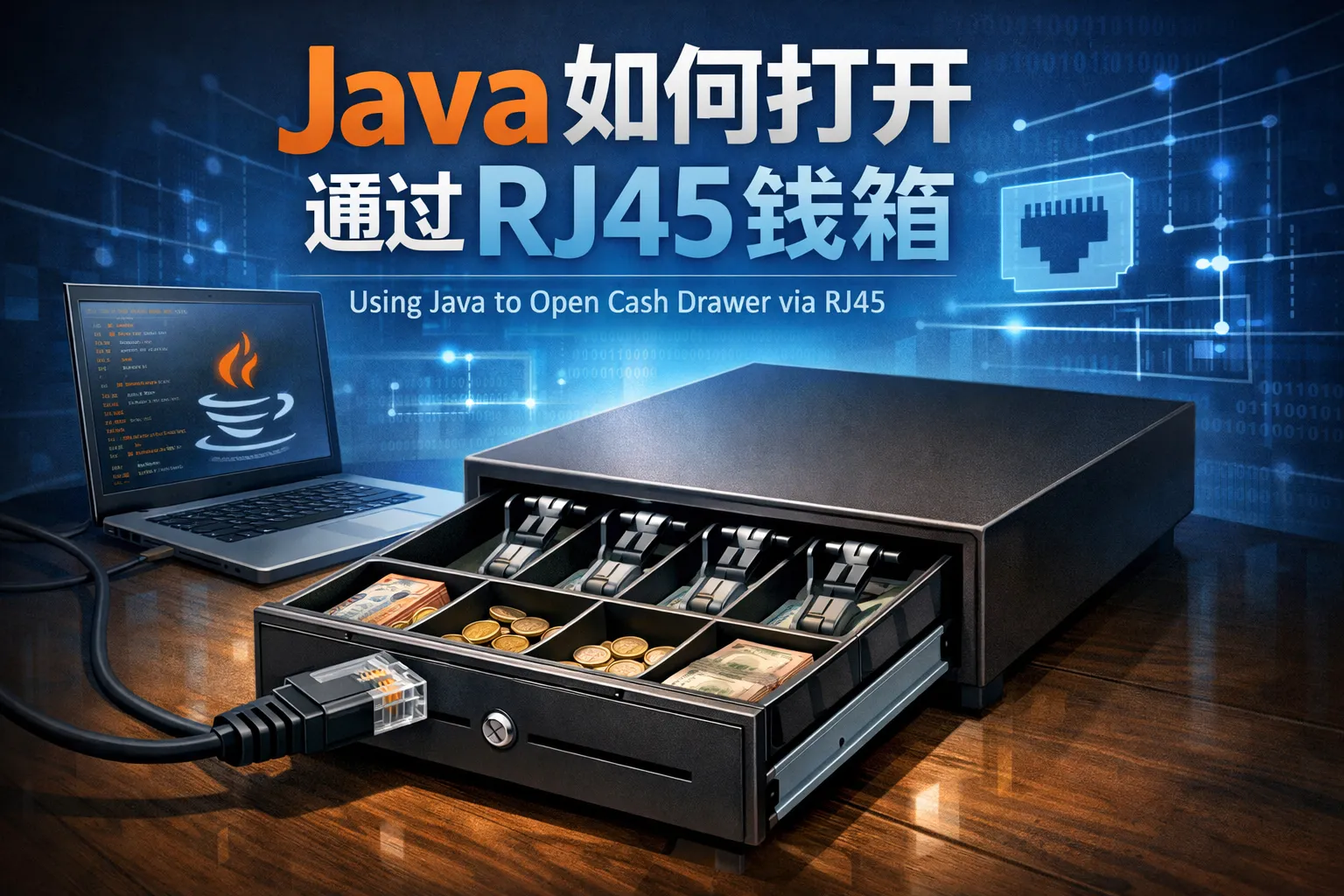 java如何打开通过rj45钱箱