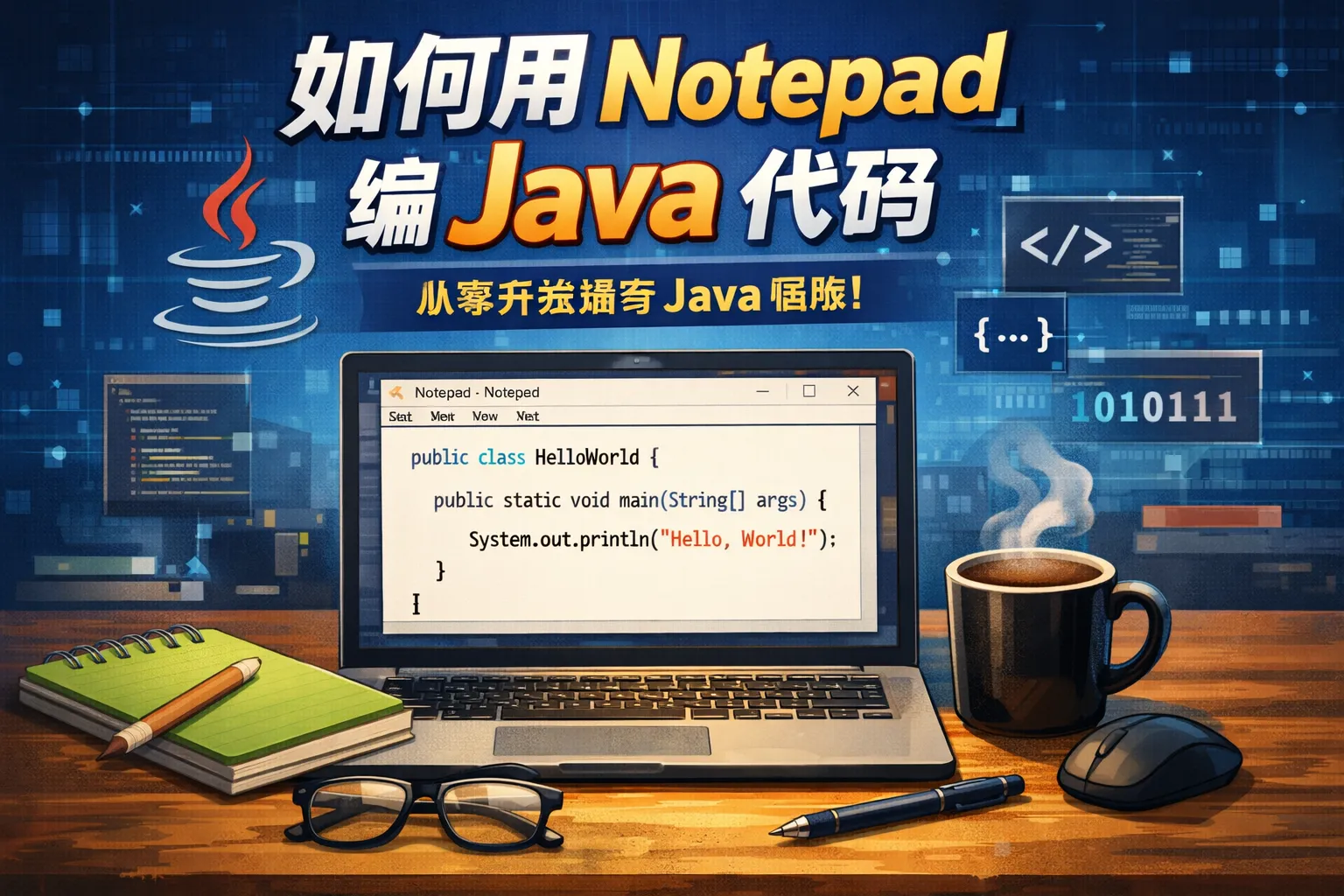 如何用notepad编java代码