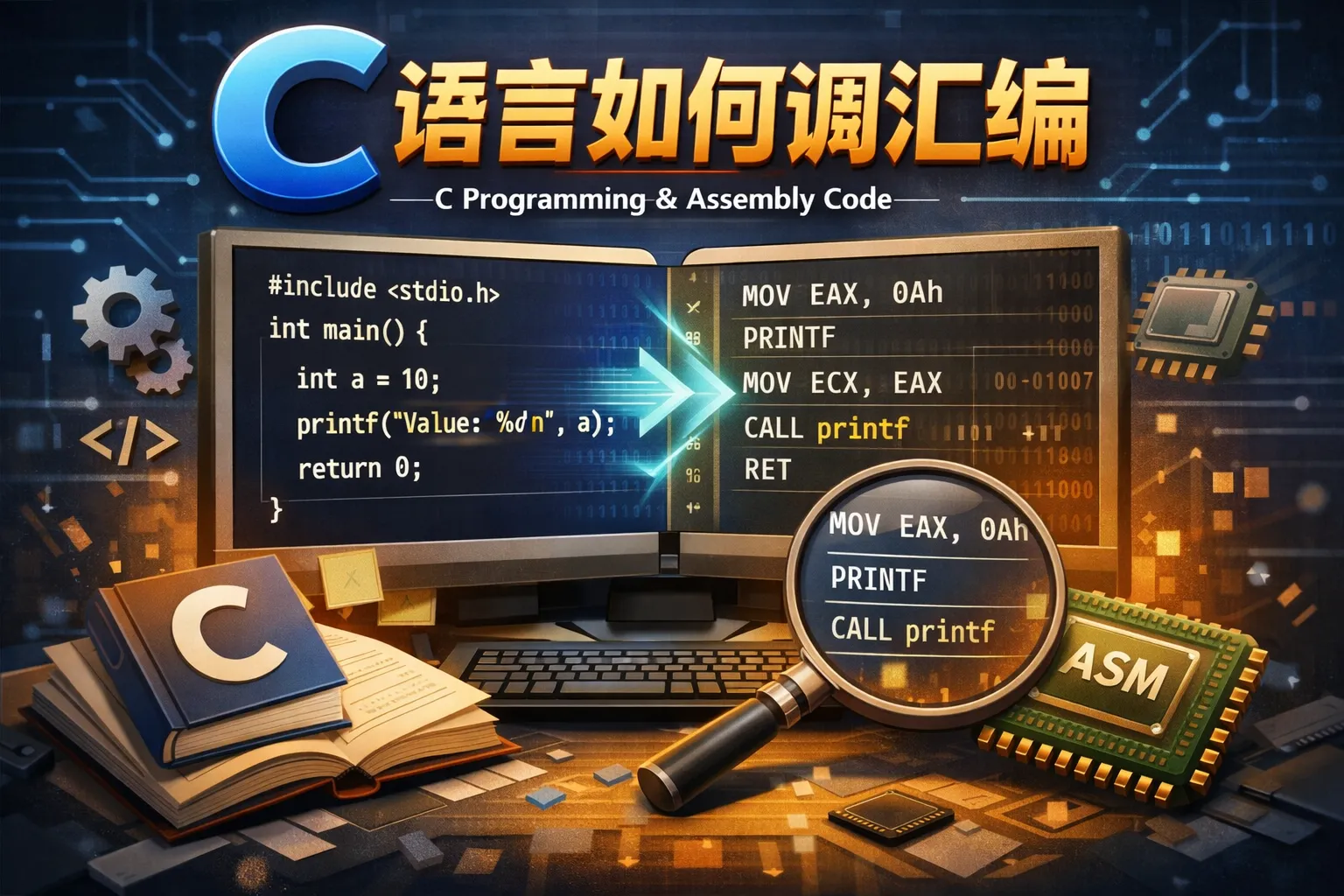 c语言如何调汇编