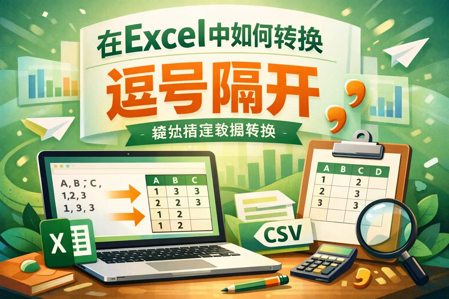 在excel中如何转换逗号隔开