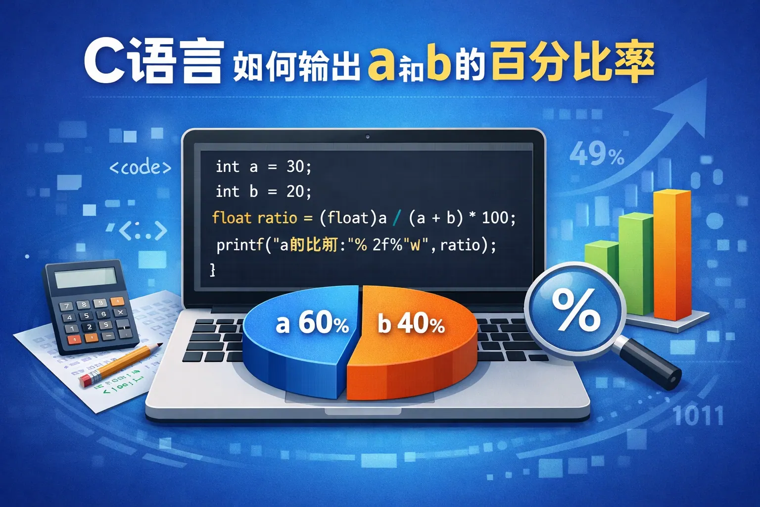 c语言如何输出a和b的百分比率