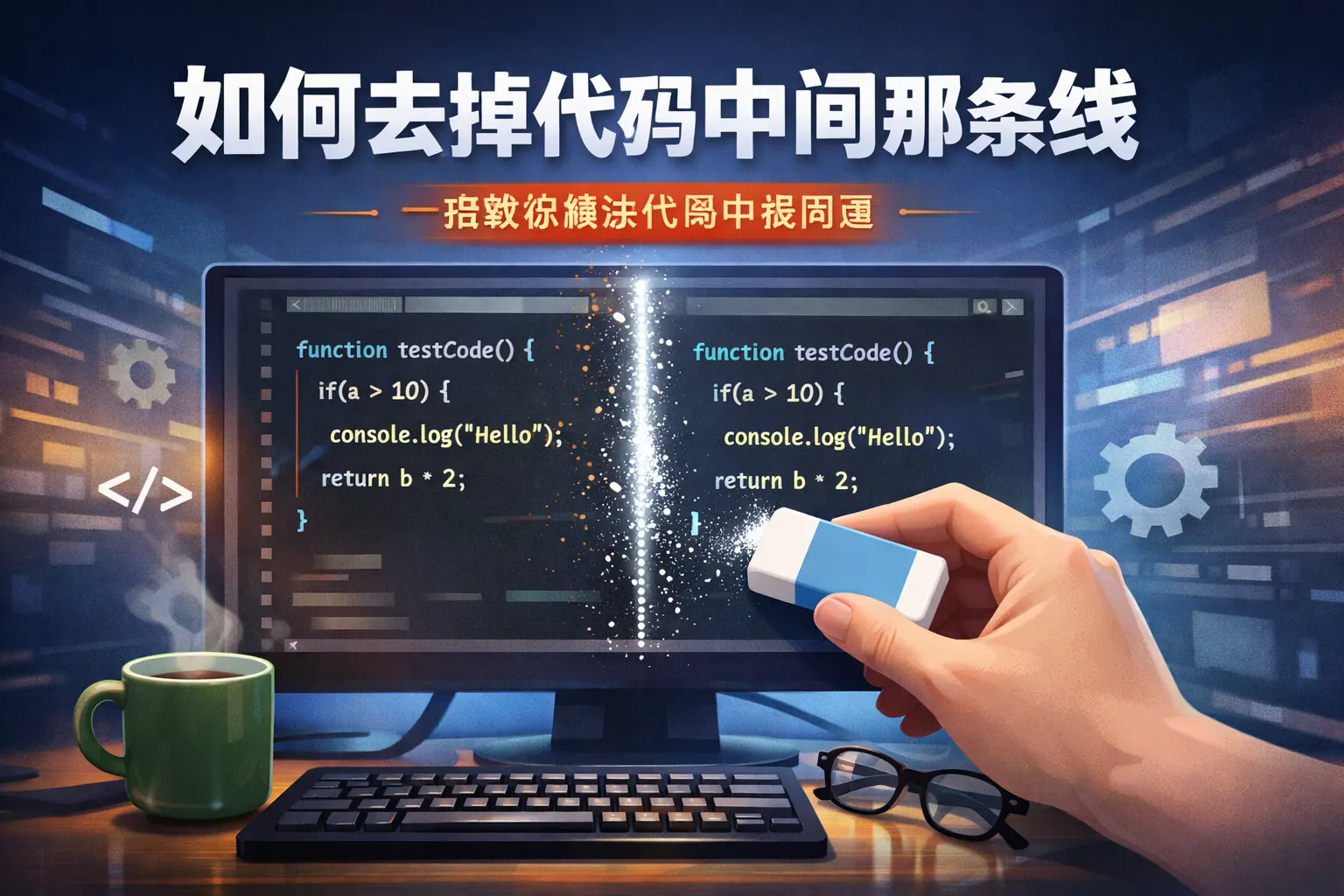 如何去掉代码中间那条线