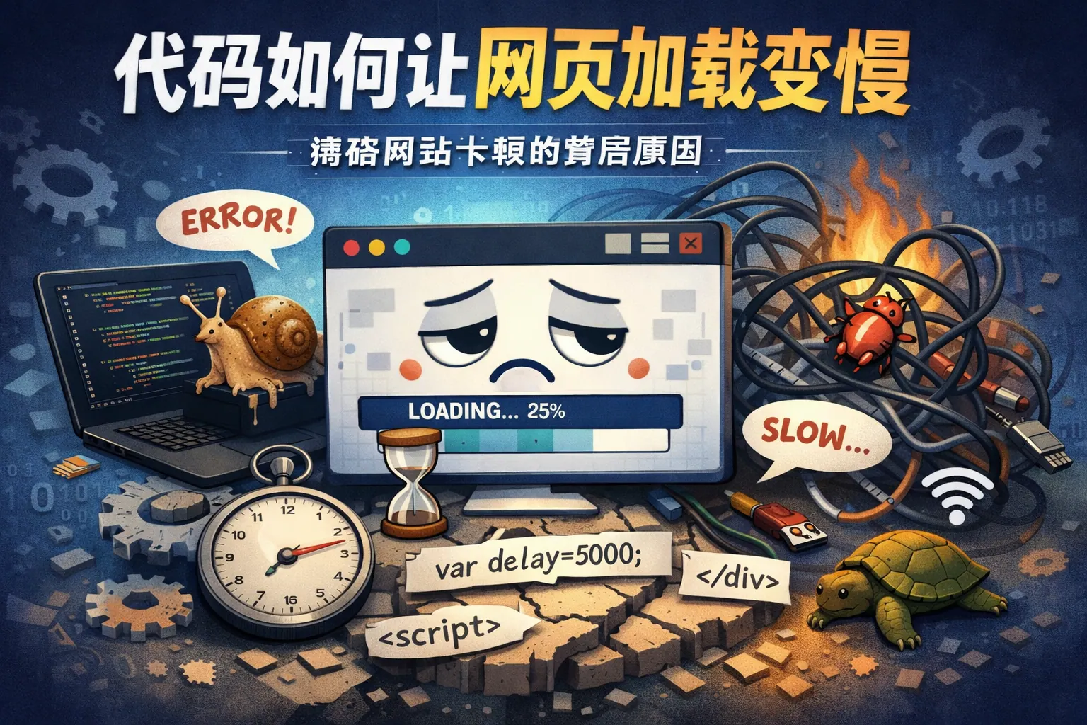 代码如何让网页加载变慢