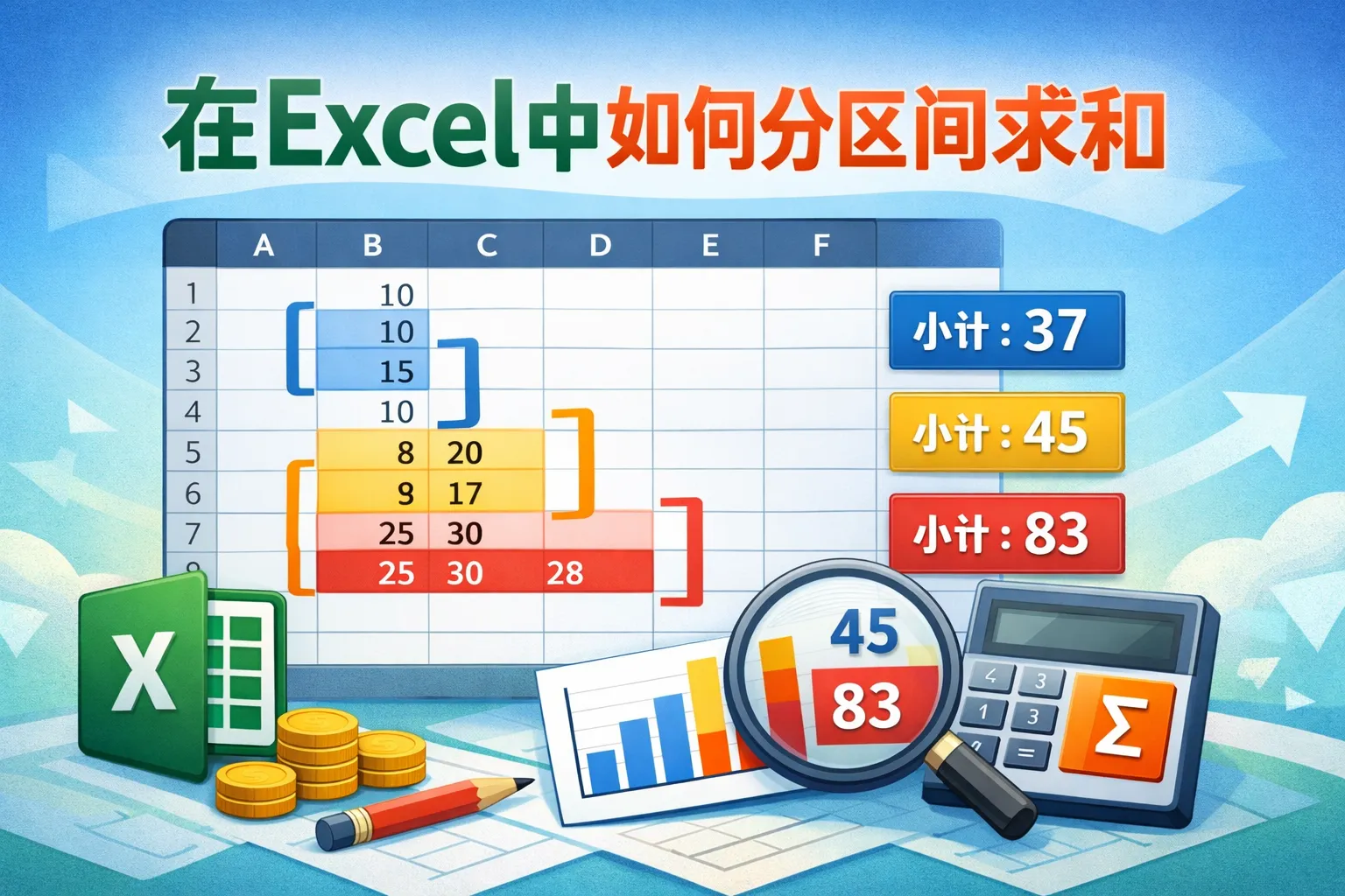 在excel中如何分区间求和