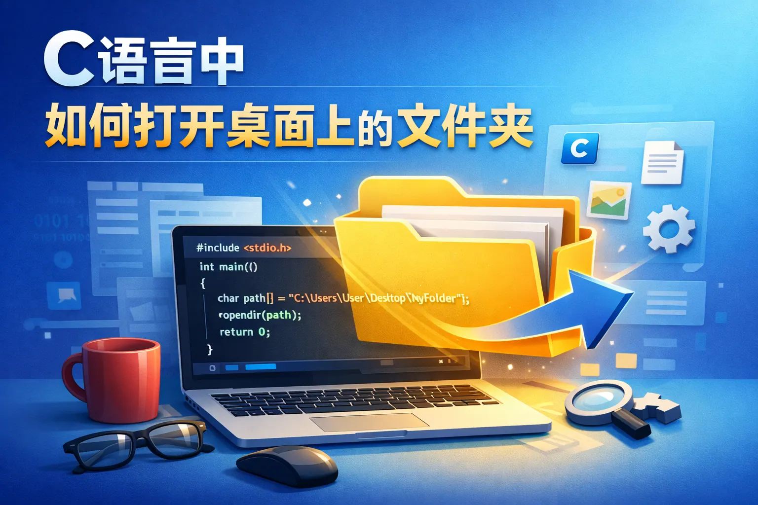 c语言中如何打开桌面上的文件夹