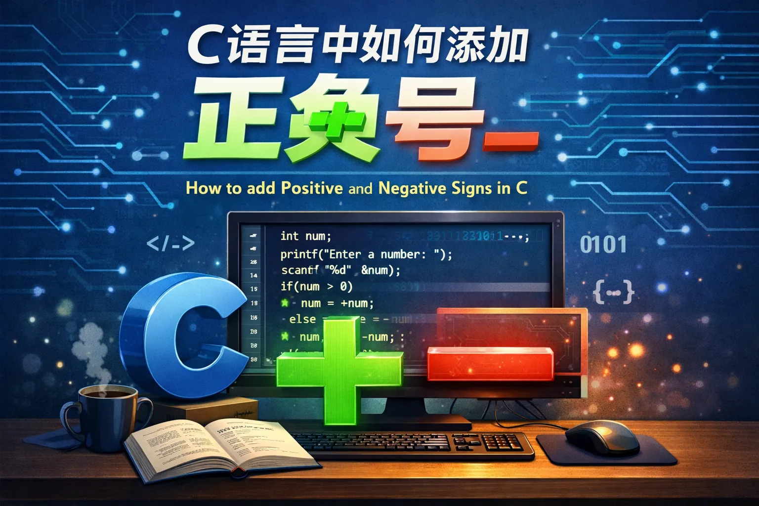 c语言中如何添加正负号