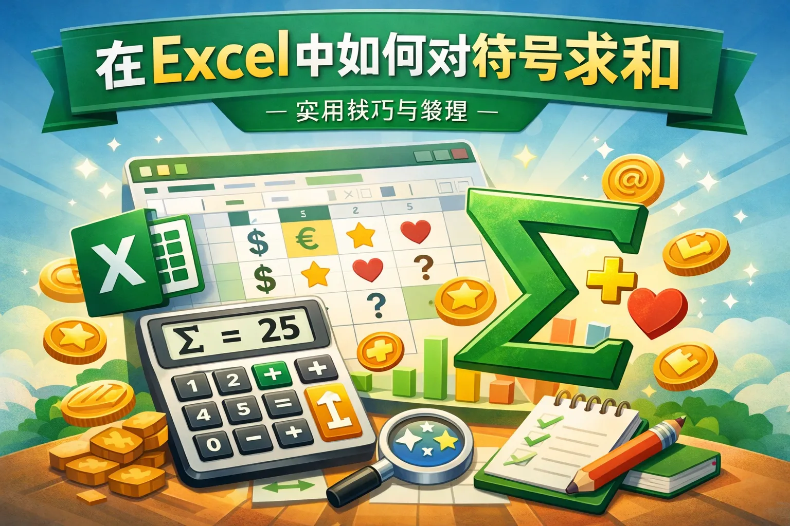 在excel中如何对符号求和