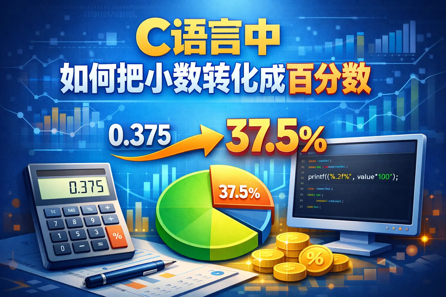 c语言中如何把小数转化成百分数