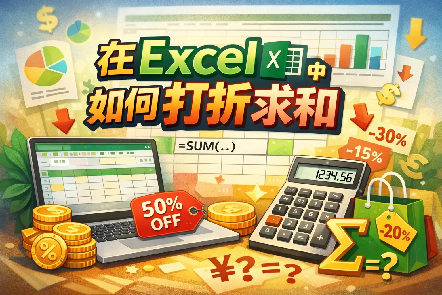 在excel中如何打折求和