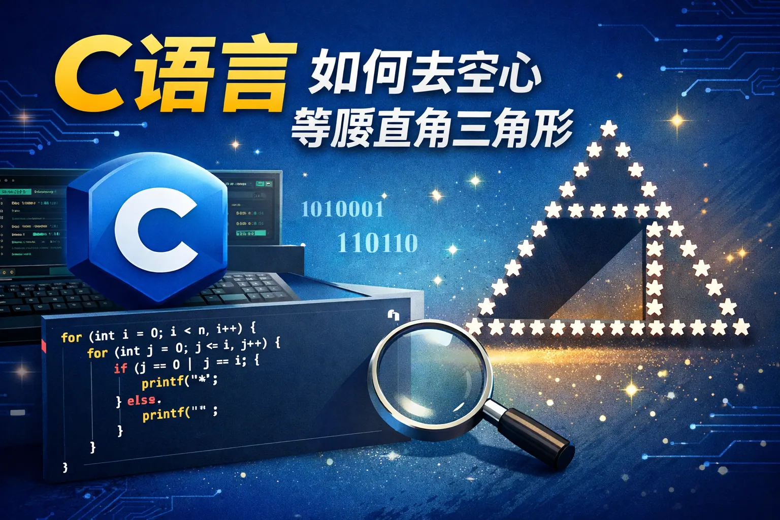 c语言如何去空心等腰直角三角形