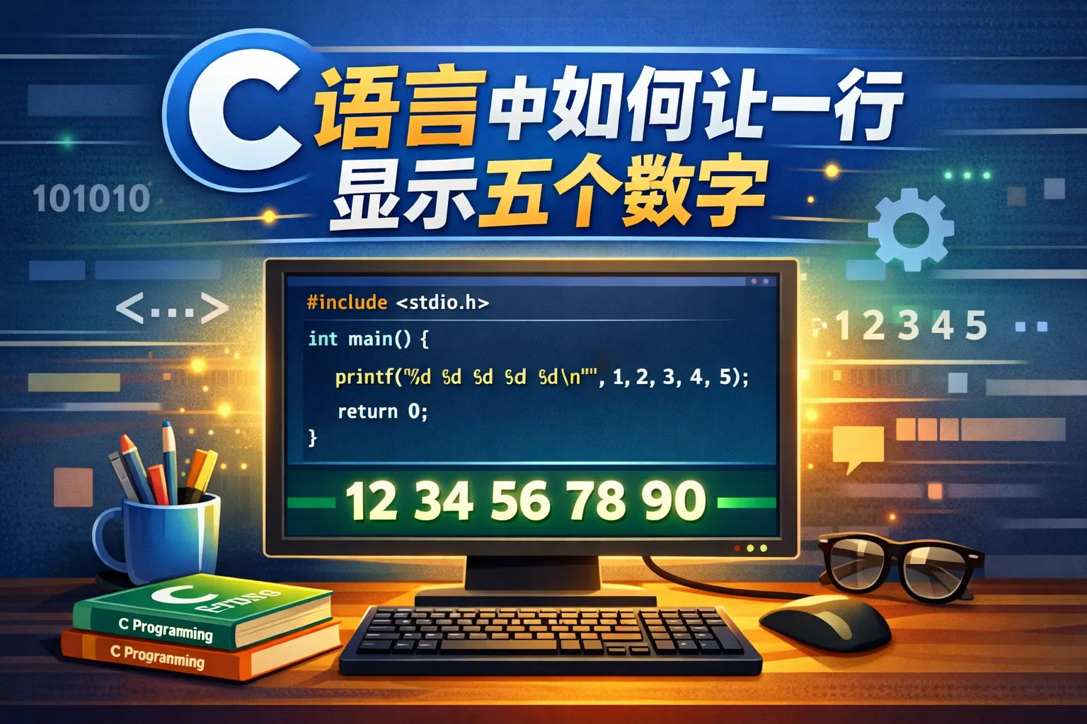 c语言中如何让一行显示五个数字